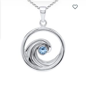 Elegant Silver Swirl Necklace with Blue Gem